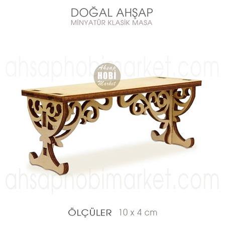 Minyatür Klasik Oymalı Masa (10x4 cm) Doğal Ağaç