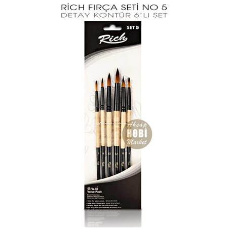 Rich Profesyonel Detay Kontur Fırça Seti - 6 Parça