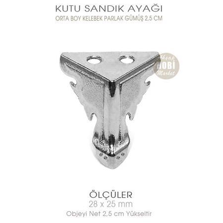 Metal Kutu Ayağı Kelebek Model Orta Boy (28x25 mm) Parlak Gümüş