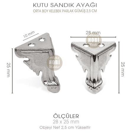Metal Kutu Ayağı Kelebek Model Orta Boy (28x25 mm) Parlak Gümüş