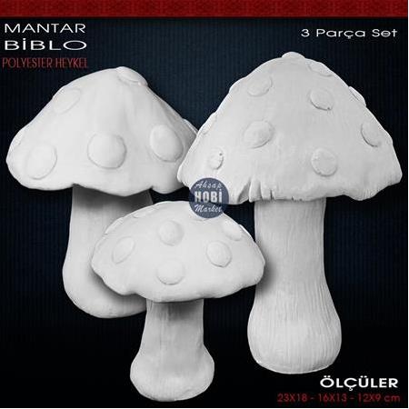 Mantar Biblo Heykel Seti (3 Parça) Ham Polyester
