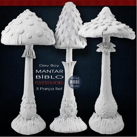 Dev Mantar Biblo Heykel Seti (3 Parça) Ham Polyester