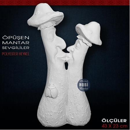 Öpüşen Mantar Sevgililer Heykeli (43x23 cm) Ham Polyester