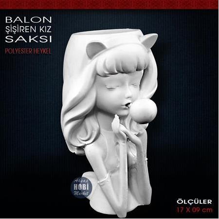 Balon Şişiren Kız Saksı (17x9 cm) Ham Polyester
