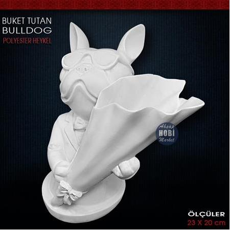Buket Tutan Bulldog Köpek Vazo (23x20 cm) Ham Polyester
