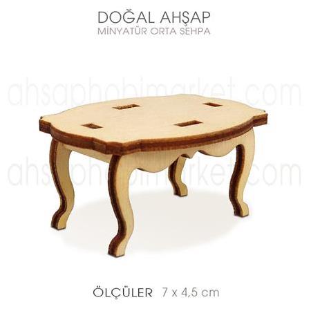 Minyatür Orta Sehpa (7x4,5 cm) Doğal Ağaç