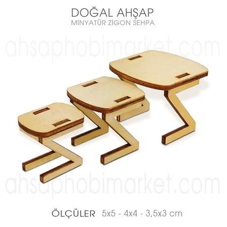 Minyatür Zigon Sehpa Seti (3 Parça) Doğal Ağaç