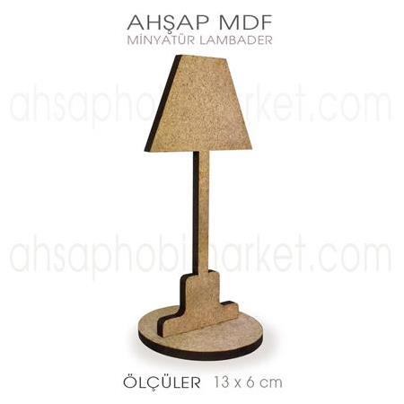 Minyatür Lambader Abajur (13x6 cm) Ham Ahşap