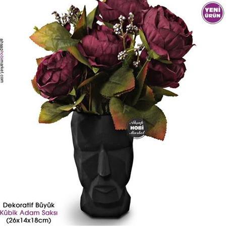Dekoratif Kübik Adam Saksı Büyük Mat Siyah (26x18cm)