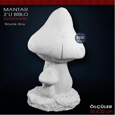 İkili Mantar Heykeli Büyük Boy (35x22 cm) Ham Polyester
