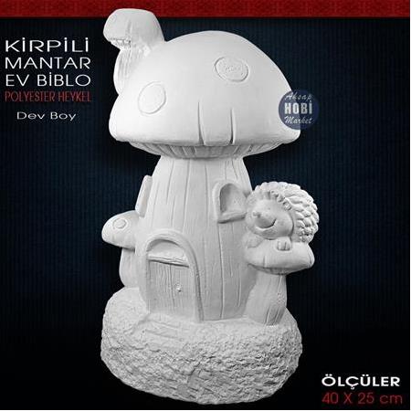 Dev Mantar Ev Heykeli Kirpi Figürlü (40x25 cm) Ham Polyester
