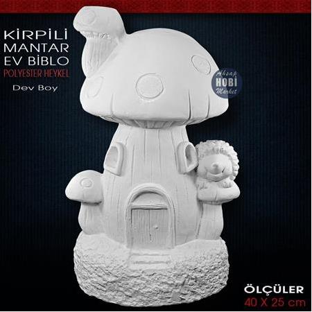 Dev Mantar Ev Heykeli Kirpi Figürlü (40x25 cm) Ham Polyester