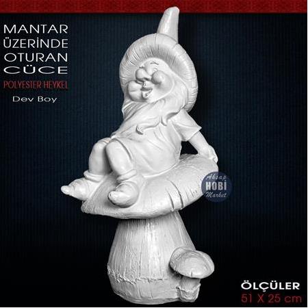 Mantar Üstünde Oturan Cüce Dev Boy (51x25 cm) Ham Polyester