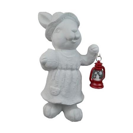 Polyester Fenerli Tavşan Kız Çocuk Heykeli (39x23cm)