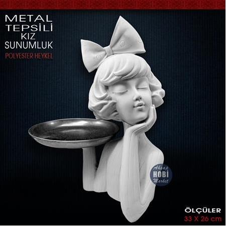 Metal Tepsili Kız Sunumluk (32x26 cm) Ham Polyester