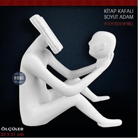 Kitap Kafalı Soyut Adam Heykeli (23x21 cm) Ham Polyester