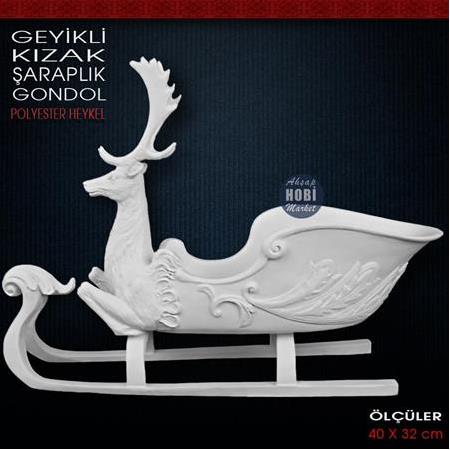 Geyikli Kızak Şaraplık ve Gondol (40x32 cm) Ham Polyester