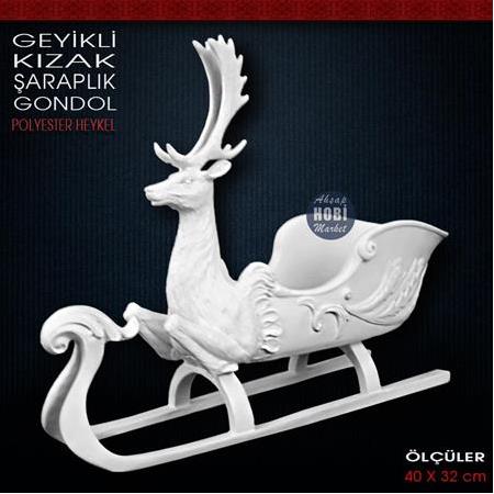 Geyikli Kızak Şaraplık ve Gondol (40x32 cm) Ham Polyester