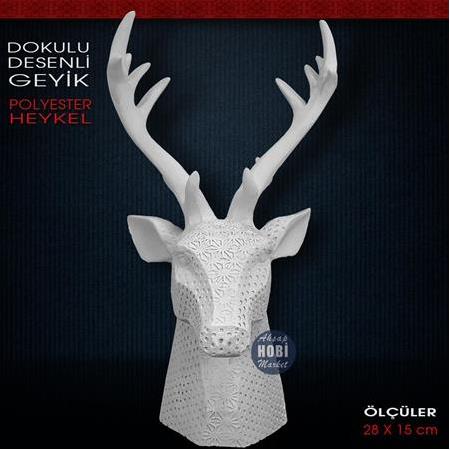 Dokulu Desenli Geyik Büstü Heykeli (28x15 cm) Ham Polyester