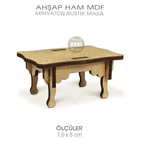 Minyatür Rustik Yemek Masası (7,5x5 cm) Ham Mdf