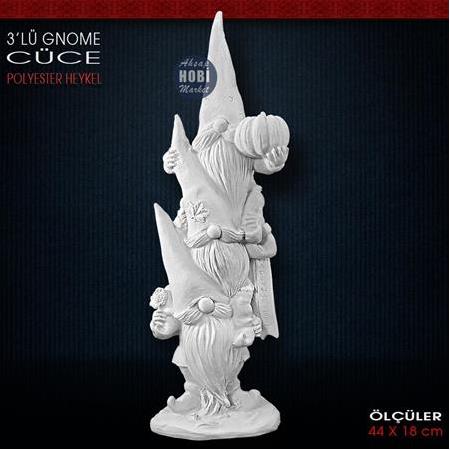 3'lü Gnome Cüce Biblo Heykeli (44x18 cm) Ham Polyester