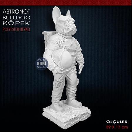 Astronot Bulldog Köpek Heykeli (39x17 cm) Ham Polyester