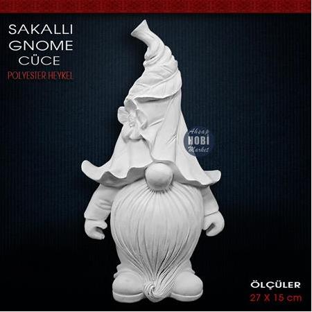 Sakallı Cüce Biblo Heykeli (27x15 cm) Ham Polyester