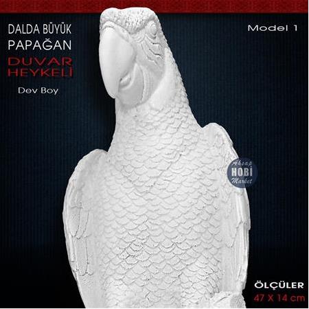 Dalda Büyük Papağan Duvar Heykeli Model 1 (47x14 cm) Ham Polyester