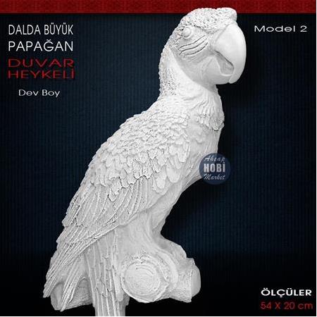 Dalda Büyük Papağan Duvar Heykeli Model 2 (54x20 cm) Ham Polyester