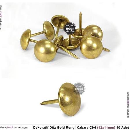 Dekoratif Kabara Çivi Gold Rengi Düz 10 Adet (12x11mm)
