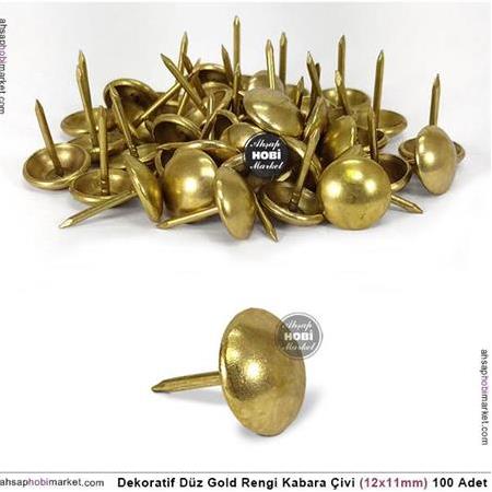 Dekoratif Kabara Çivi Gold Rengi Düz 100 Adet (12x11mm)
