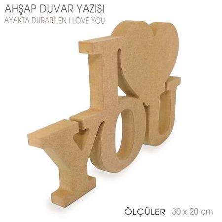 Ahşap I Love You Duvar Yazısı Kalın (30x20 cm)