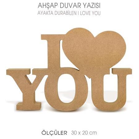 Ahşap I Love You Duvar Yazısı Kalın (30x20 cm)