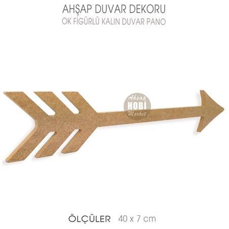 Ahşap Tüylü Kalın Ok Fifürlü Duvar Pano (40x7 cm) Uzun