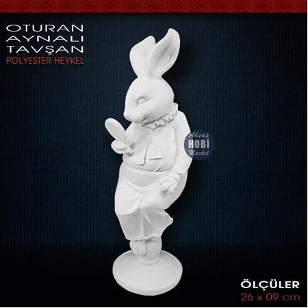Oturan Ayna Tutan Tavşan Biblo (26x9 cm) Ham Polyester