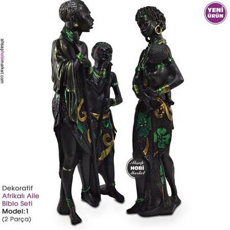 Dekoratif Afrikalı Aile Biblo Seti Model 1 (2 Parça) Yeşil
