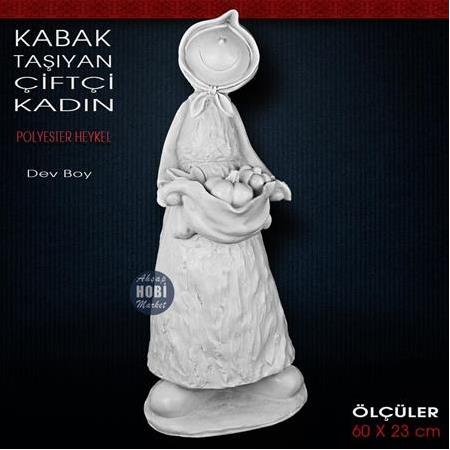 Kabak Taşıyan Çiftçi Kadın Heykeli Dev Boy (60x23 cm) Ham Polyester