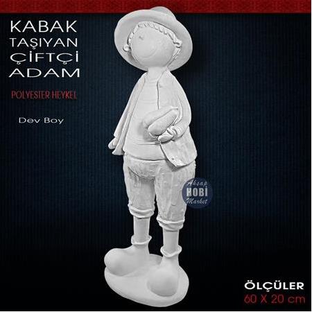 Kabak Taşıyan Çiftçi Adam Heykeli Dev Boy (60x20 cm) Ham Polyester