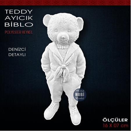 Teddy Ayıcık Biblo Heykel Denizci Detaylı (16x7 cm) Ham Polyester