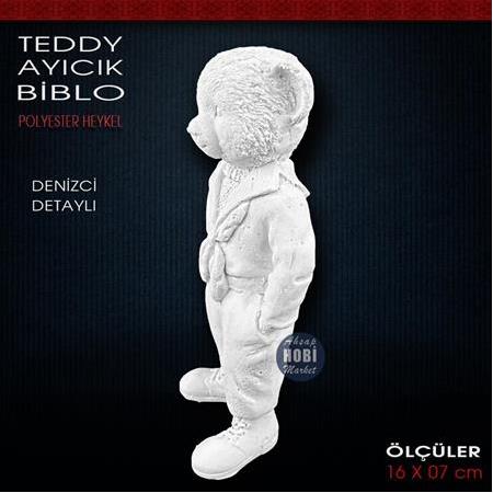 Teddy Ayıcık Biblo Heykel Denizci Detaylı (16x7 cm) Ham Polyester