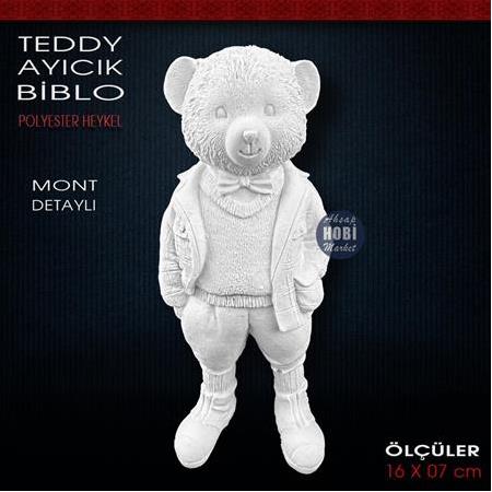 Teddy Ayıcık Biblo Heykel Mont Detaylı (16x7 cm) Ham Polyester