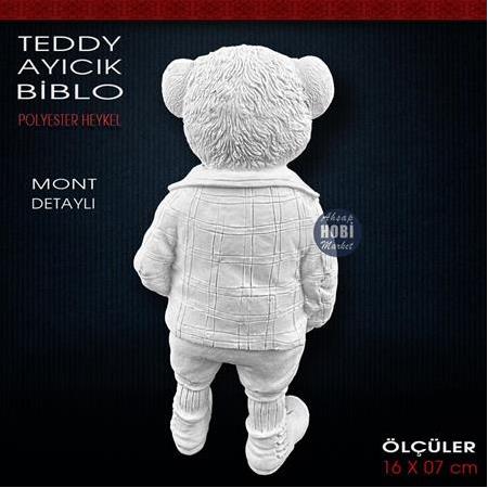 Teddy Ayıcık Biblo Heykel Mont Detaylı (16x7 cm) Ham Polyester