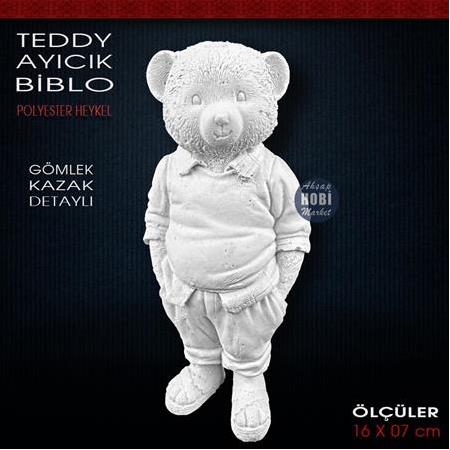 Teddy Ayıcık Biblo Heykel Gömlek Kazak Detaylı (16x7 cm) Ham Polyester