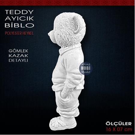Teddy Ayıcık Biblo Heykel Gömlek Kazak Detaylı (16x7 cm) Ham Polyester