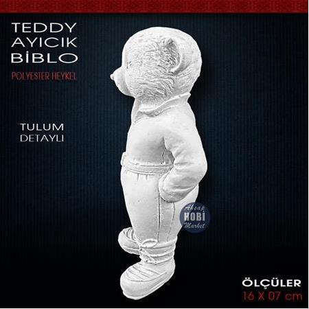 Teddy Ayıcık Biblo Heykel Tulum Detaylı (16x7 cm) Ham Polyester