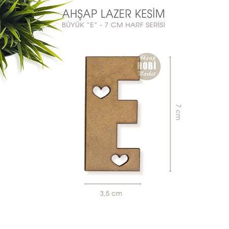 Ahsap E Harfi Büyük (7x3 cm) Lazer Kesim