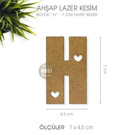 Ahsap H Harfi Büyük (7x4,5 cm) Lazer Kesim