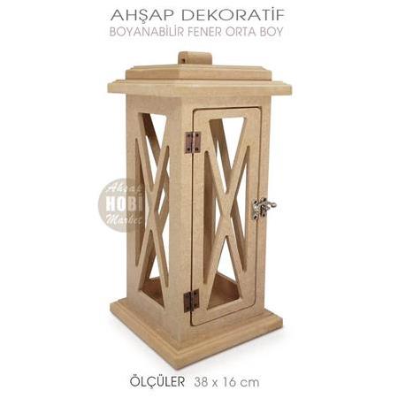 Ahşap Dekoratif Fener Asılabilir Orta Boy (38x16 cm)