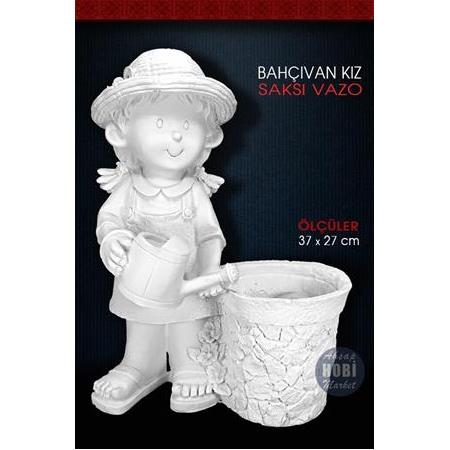 Bahçıvan Kız Saksı Heykel (37x27cm) Ham Polyester