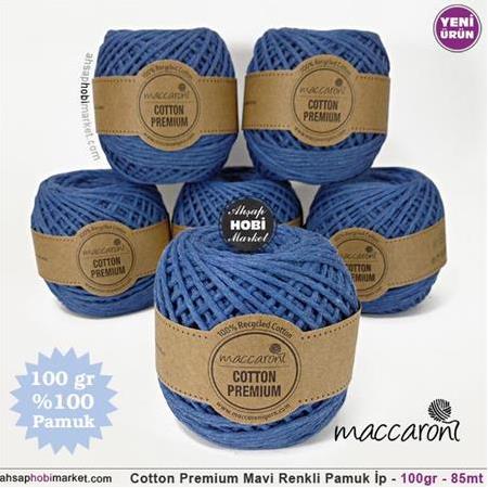 Cotton Premium Mavi Renkli Pamuk İp - 100gr - 85mt